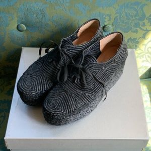 Robert Clergerie Pinto Raffia Espadrille Platforms